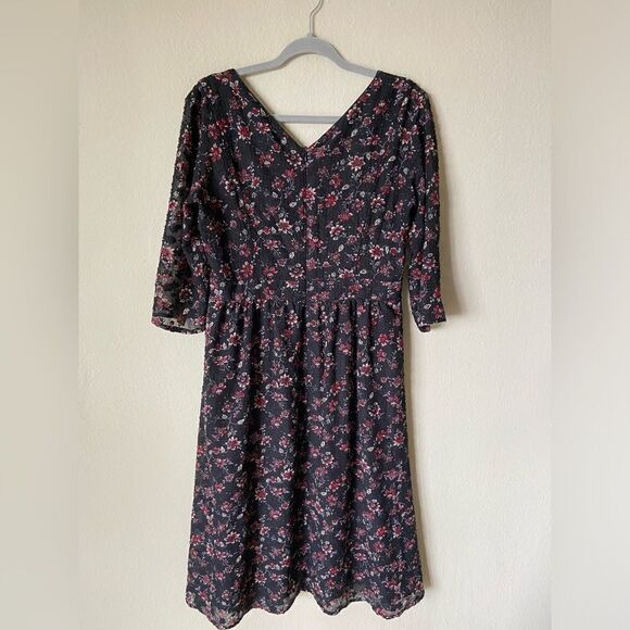Ba&sh Galvin Midi Black Dress Floral Size L - Picture 8 of 13